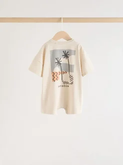 Rompertjes En Tuinbroeken|Babypakjes En Babypyjama's*Next Neutral Sunbaked Printed Button Through - Verpakking van 3 jersey babyrompertjes