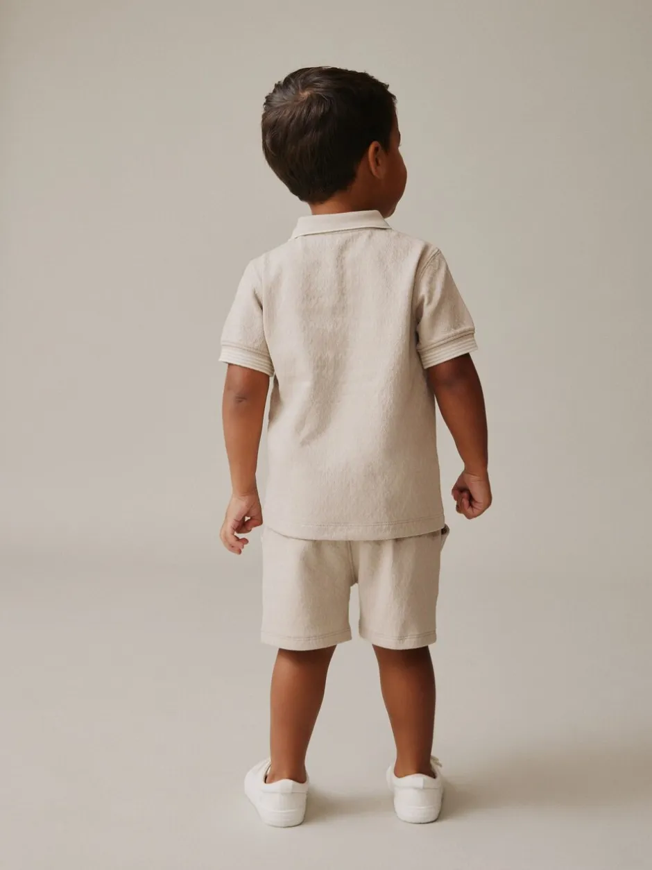 Shorts|Next Neutral Zip Neck - Set van poloshirt met korte mouwen en short (3mnd-7jr)