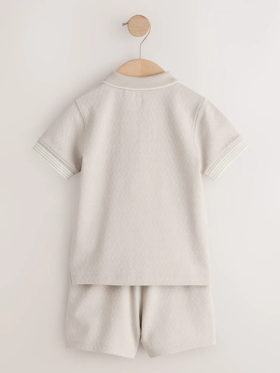 Shorts|Next Neutral Zip Neck - Set van poloshirt met korte mouwen en short (3mnd-7jr)