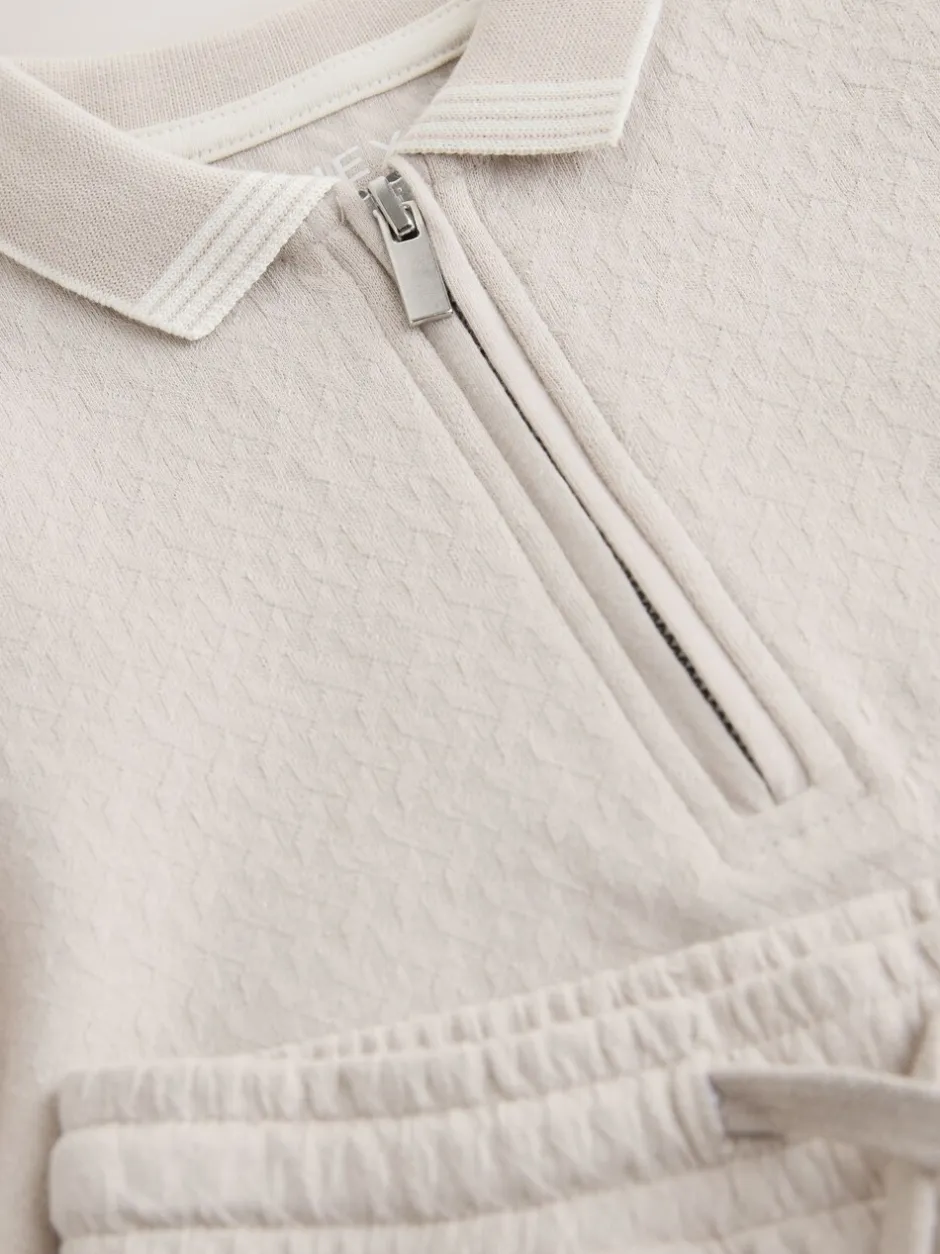 Shorts|Next Neutral Zip Neck - Set van poloshirt met korte mouwen en short (3mnd-7jr)