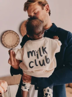 Sets En Combisets|Truien En Breisels|Next Neutral/Cow Milk Club Printed - Sweat and Leggings Baby Set (0mths-2yrs)