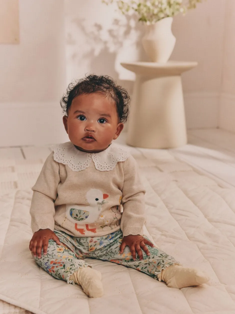 Sets En Combisets|Truien En Breisels*Next Neutrale Eend/Saliegroen met fijne print - 2 -delige babyset met gebreide trui en legging (0mnd-3jr)