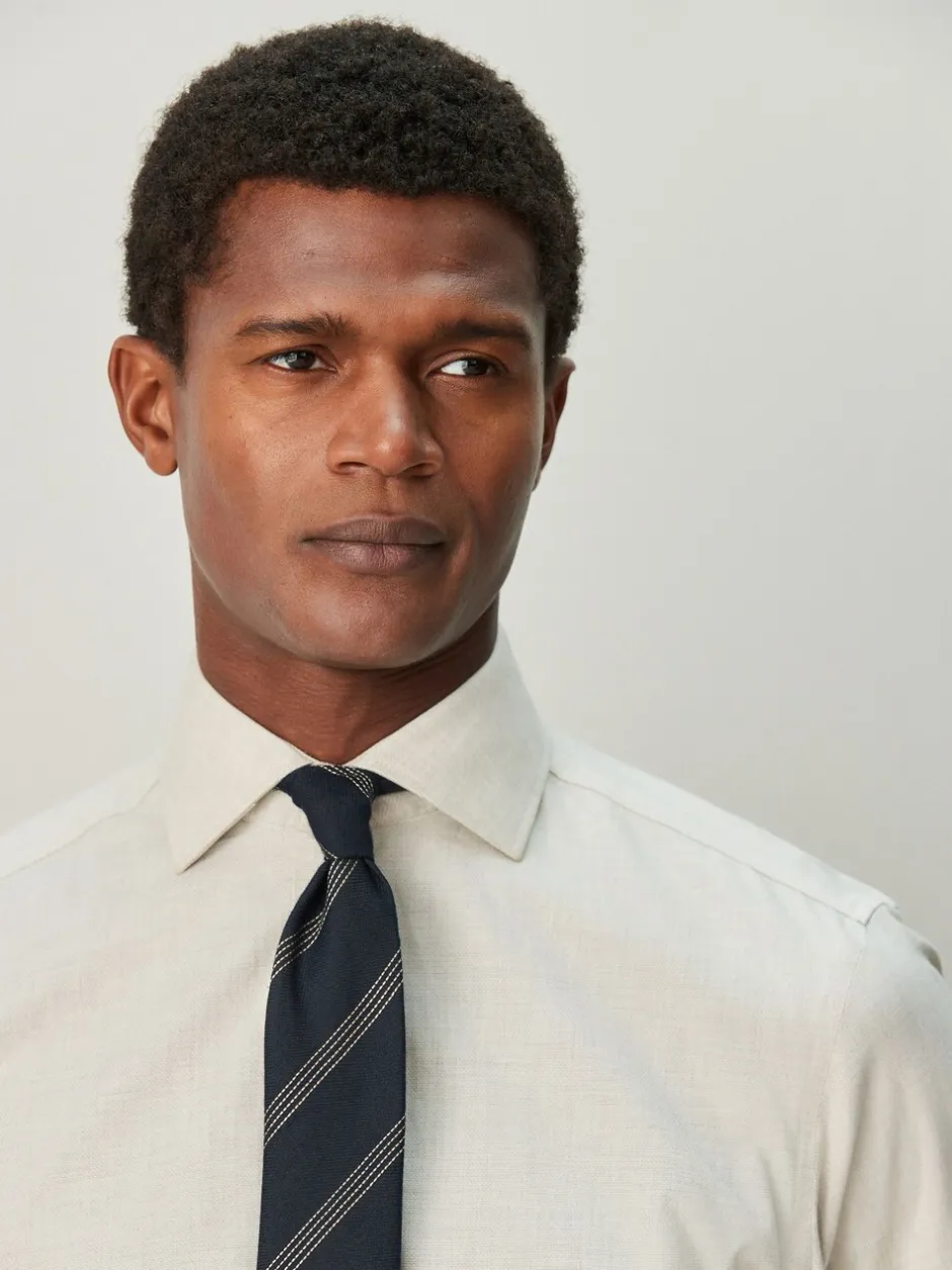 Shirts|Next Neutral/Navy Stripe - Normale Pasvorm - Set van overhemd met stropdas