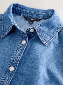 Blouses En Overhemden|Tops En T-Shirts*Next - Cinch Waist Fitted Long Sleeve Denim Shirt Normaal blauw