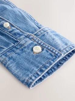 Blouses En Overhemden|Tops En T-Shirts*Next - Cinch Waist Fitted Long Sleeve Denim Shirt Normaal blauw
