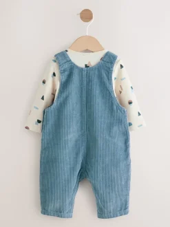 Rompertjes En Tuinbroeken|Sets En Outfits*Next Normaal blauw - Corduroy bretelbroeken en Bodysuit set (0mnd-2jr)