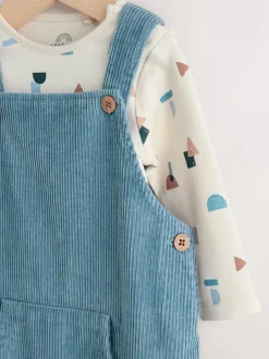 Rompertjes En Tuinbroeken|Sets En Outfits*Next Normaal blauw - Corduroy bretelbroeken en Bodysuit set (0mnd-2jr)