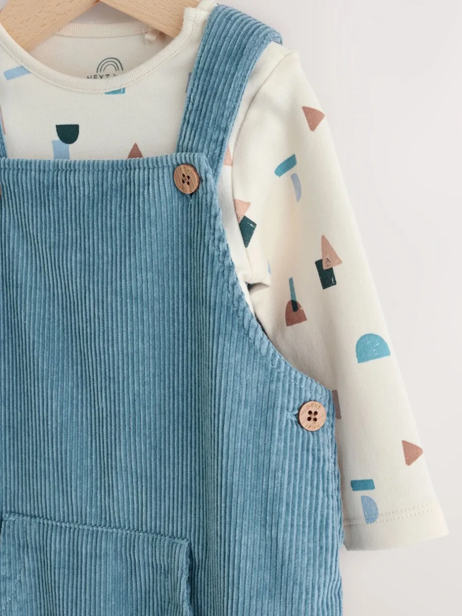 Rompertjes En Tuinbroeken|Sets En Outfits*Next Normaal blauw - Corduroy bretelbroeken en Bodysuit set (0mnd-2jr)