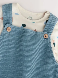 Rompertjes En Tuinbroeken|Sets En Outfits*Next Normaal blauw - Corduroy bretelbroeken en Bodysuit set (0mnd-2jr)