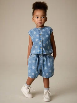 Shorts En Rokken*Next Normaal blauw - Denim Polka Dot Waistcoat and Shorts Set (3mths-7yrs)