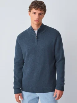 Gebreide Kleding|Next Normaal blauw - Effen - Regular fit 100% katoenen premium trui met korte rits