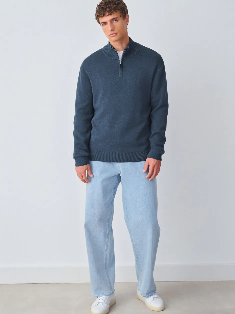 Gebreide Kleding|Next Normaal blauw - Effen - Regular fit 100% katoenen premium trui met korte rits