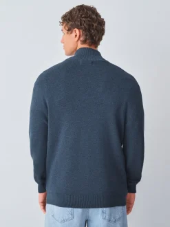 Gebreide Kleding|Next Normaal blauw - Effen - Regular fit 100% katoenen premium trui met korte rits