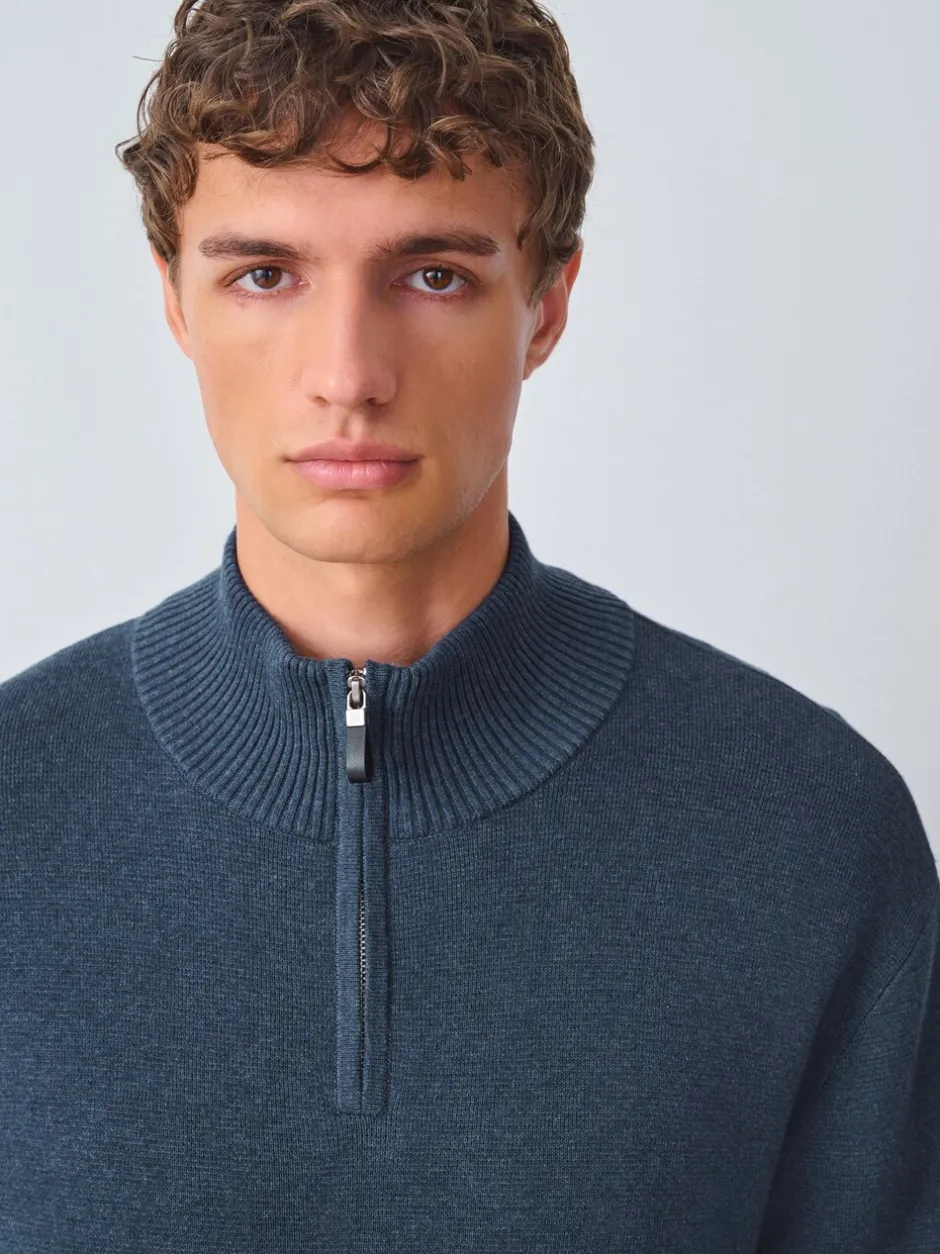 Gebreide Kleding|Next Normaal blauw - Effen - Regular fit 100% katoenen premium trui met korte rits