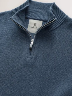 Gebreide Kleding|Next Normaal blauw - Effen - Regular fit 100% katoenen premium trui met korte rits