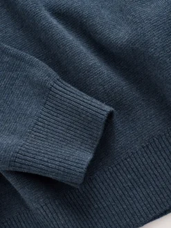 Gebreide Kleding|Next Normaal blauw - Effen - Regular fit 100% katoenen premium trui met korte rits