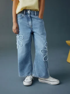 Jeans*Next Normaal blauw - Floral Appliqué Wide Leg Jeans (3-16yrs)