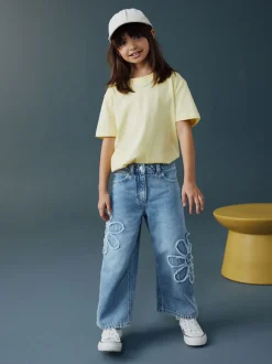 Jeans*Next Normaal blauw - Floral Appliqué Wide Leg Jeans (3-16yrs)