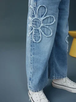 Jeans*Next Normaal blauw - Floral Appliqué Wide Leg Jeans (3-16yrs)