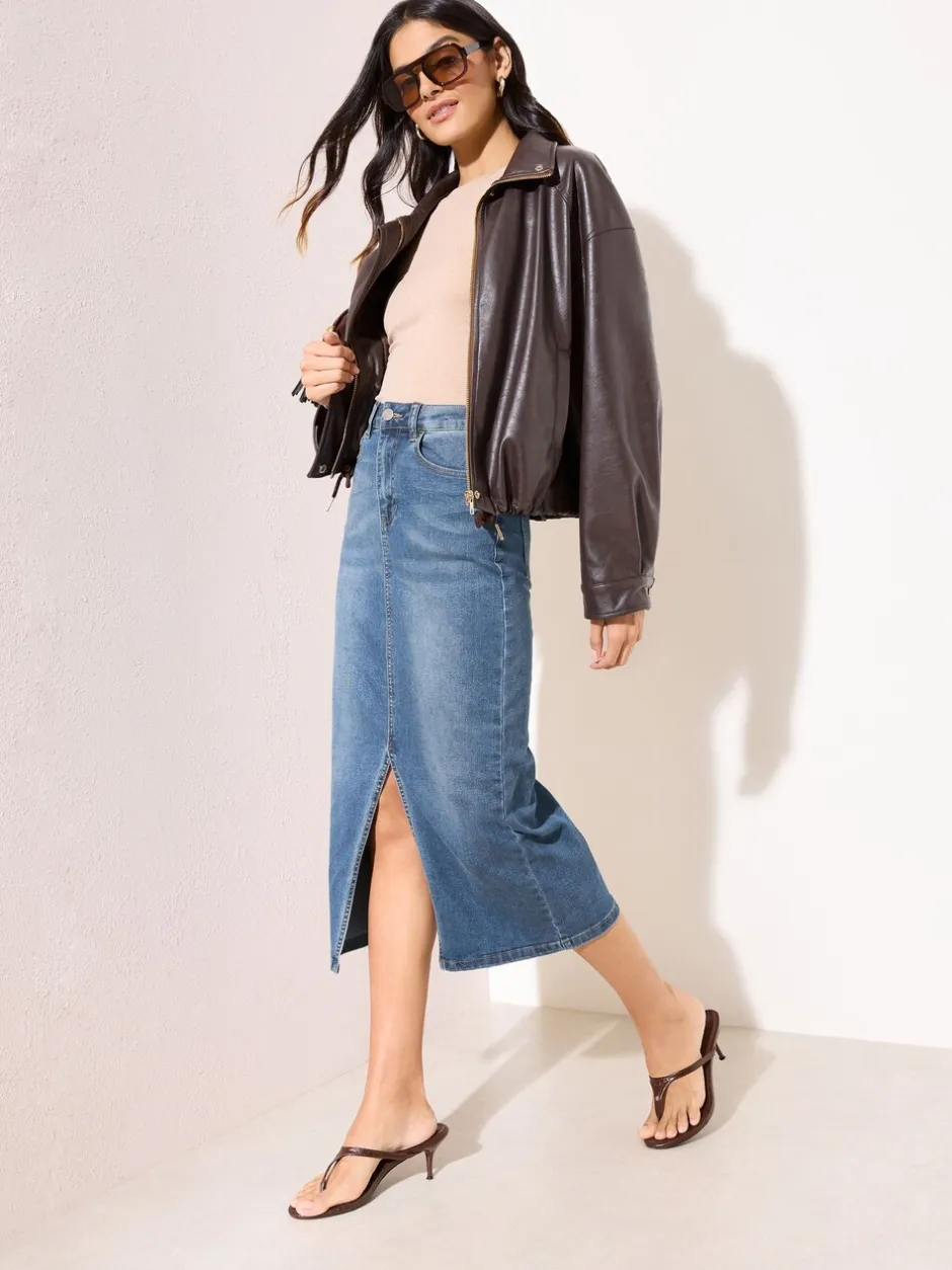Rokken|Friends Like These - - Denim midirok met split in de voorkant Normaal blauw