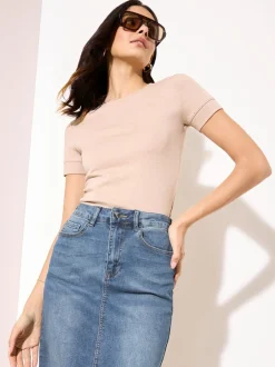 Rokken|Friends Like These - - Denim midirok met split in de voorkant Normaal blauw