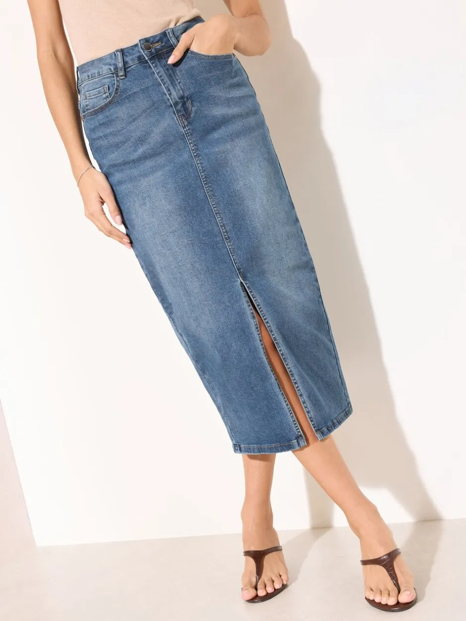 Rokken|Friends Like These - - Denim midirok met split in de voorkant Normaal blauw