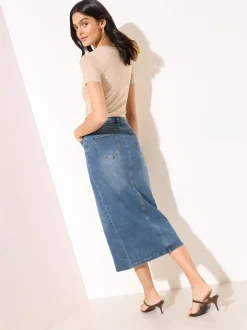 Rokken|Friends Like These - - Denim midirok met split in de voorkant Normaal blauw