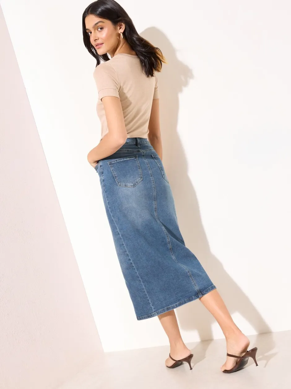 Rokken|Friends Like These - - Denim midirok met split in de voorkant Normaal blauw