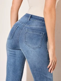 Jeans|Friends Like These Normaal blauw - jeans met zakken, hoge taille en uitlopende pijpen