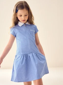 Schoolkleding|Next - Geruite schooljurk met rits aan de voorzijde en hoog aandeel katoen (3-14jr) Normaal blauw