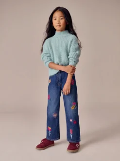 Jeans*Next Normaal blauw - Jeans met rechte pijpen en bloemenborduursel (3-16jr)