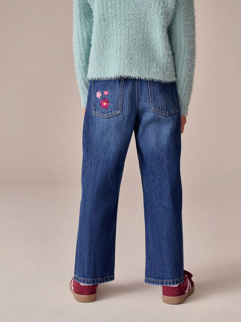 Jeans*Next Normaal blauw - Jeans met rechte pijpen en bloemenborduursel (3-16jr)