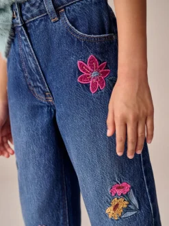 Jeans*Next Normaal blauw - Jeans met rechte pijpen en bloemenborduursel (3-16jr)