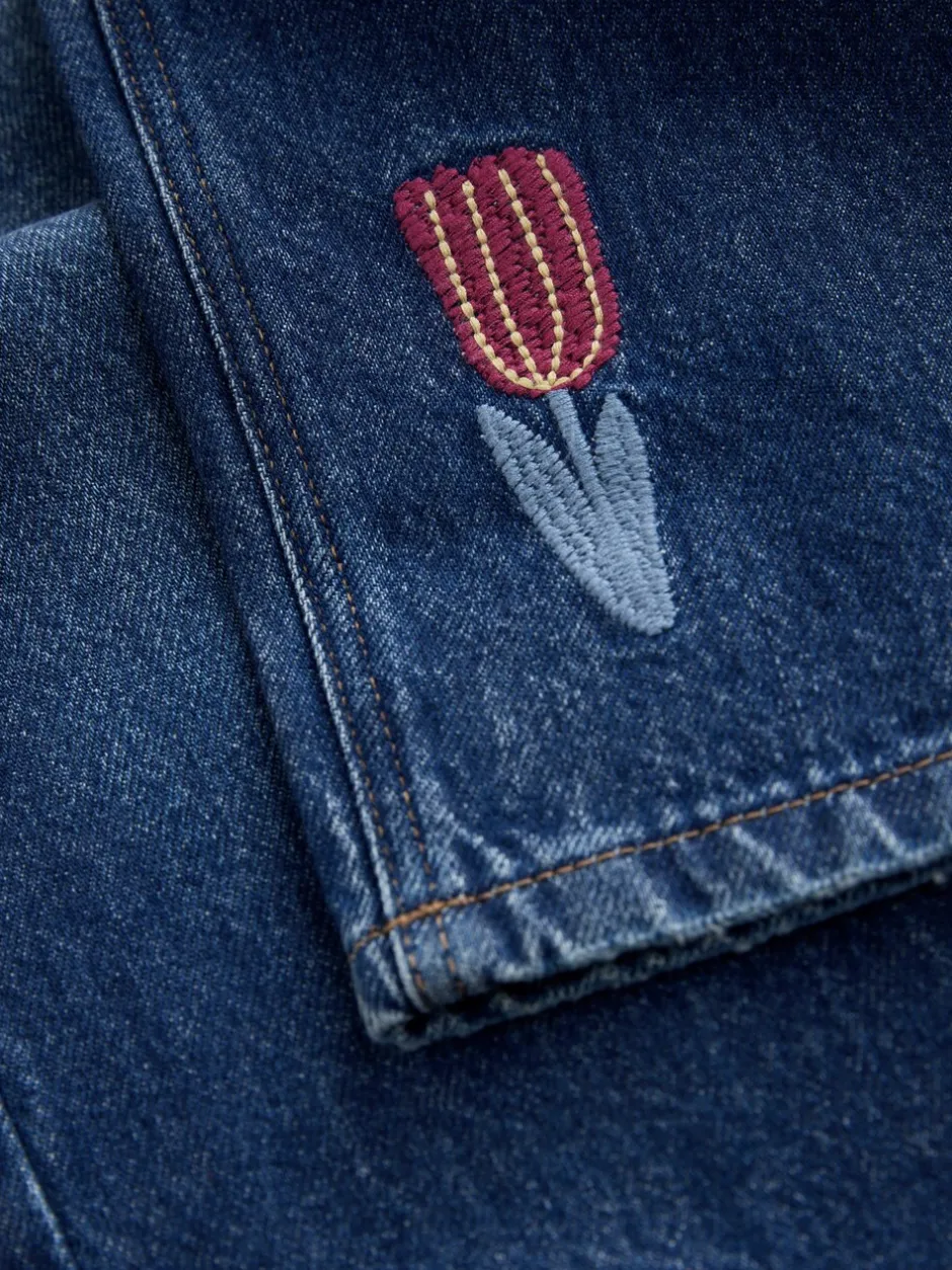 Jeans*Next Normaal blauw - Jeans met rechte pijpen en bloemenborduursel (3-16jr)