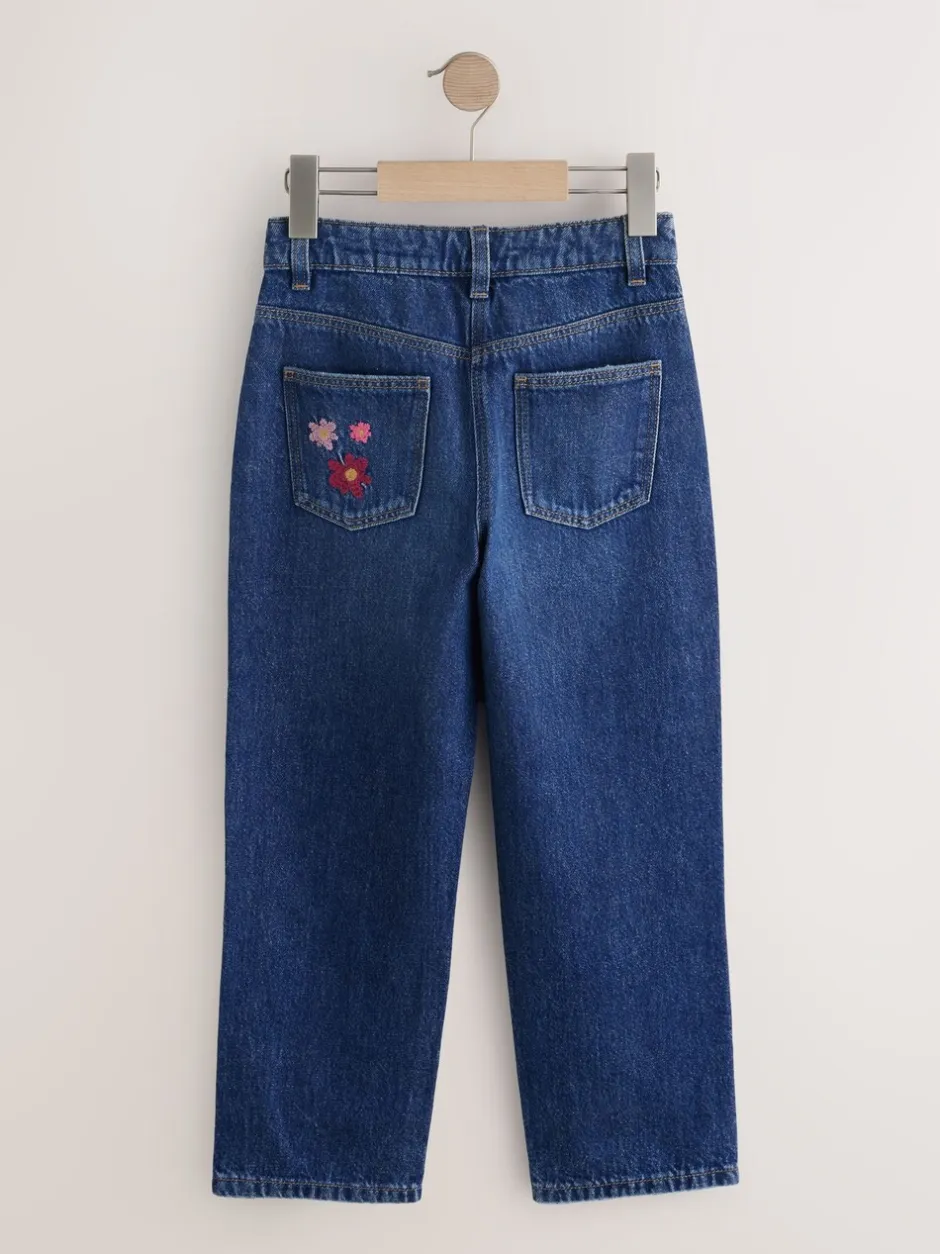 Jeans*Next Normaal blauw - Jeans met rechte pijpen en bloemenborduursel (3-16jr)
