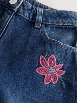 Jeans*Next Normaal blauw - Jeans met rechte pijpen en bloemenborduursel (3-16jr)