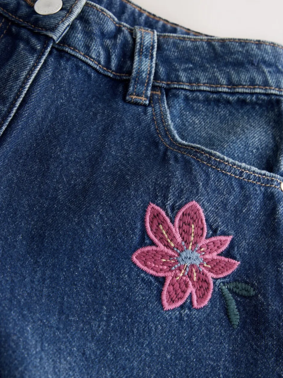 Jeans*Next Normaal blauw - Jeans met rechte pijpen en bloemenborduursel (3-16jr)