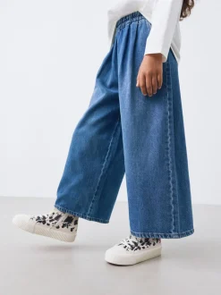 Jeans|Next - Jeans met elastische taille en wijde pijpen (6-16jr) Normaal blauw