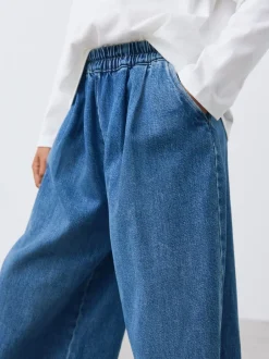 Jeans|Next - Jeans met elastische taille en wijde pijpen (6-16jr) Normaal blauw