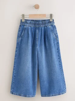 Jeans|Next - Jeans met elastische taille en wijde pijpen (6-16jr) Normaal blauw