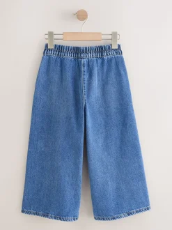 Jeans|Next - Jeans met elastische taille en wijde pijpen (6-16jr) Normaal blauw