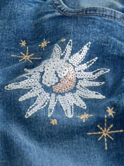 Jeans*Next Normaal blauw - Jeans met rechte pijpen en bloemenborduursel (3-16jr)