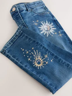 Jeans*Next Normaal blauw - Jeans met rechte pijpen en bloemenborduursel (3-16jr)