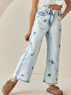 Jeans*Next Normaal blauw - Jeans met rechte pijpen en bloemenborduursel (3-16jr)