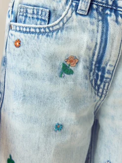 Jeans*Next Normaal blauw - Jeans met rechte pijpen en bloemenborduursel (3-16jr)