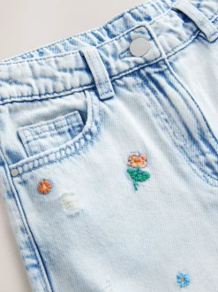 Jeans*Next Normaal blauw - Jeans met rechte pijpen en bloemenborduursel (3-16jr)