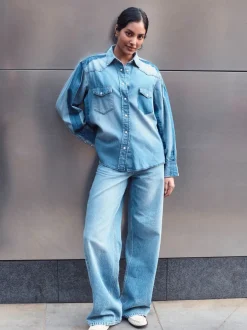 Jeans|Next Normaal blauw - Jeans met wijde pijpen