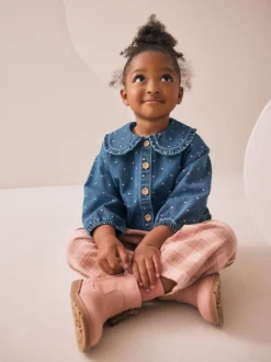 Tops*Next Normaal blauw - Set van denim overhemd en geruite broek (3mnd-7jr)