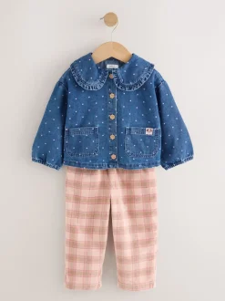 Tops*Next Normaal blauw - Set van denim overhemd en geruite broek (3mnd-7jr)