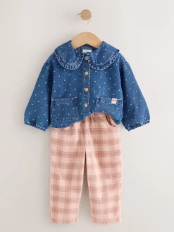 Tops*Next Normaal blauw - Set van denim overhemd en geruite broek (3mnd-7jr)